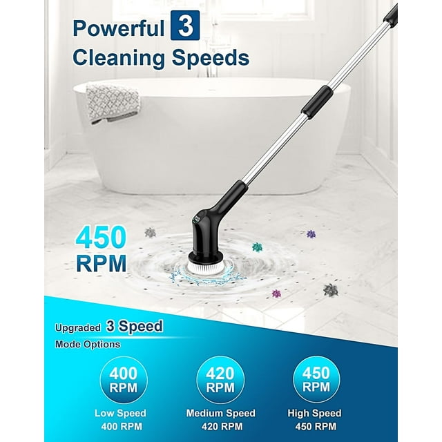 Electric Spin Scrubber, 8 Replaceable Brush Heads, 54.7 inch Adjustable Extension Arm,Cordless Household Cleaning Brush for Bathroom Tub Tile Floor