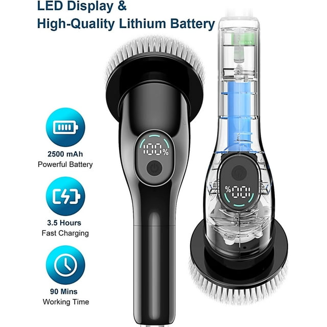 Electric Spin Scrubber, 8 Replaceable Brush Heads, 54.7 inch Adjustable Extension Arm,Cordless Household Cleaning Brush for Bathroom Tub Tile Floor