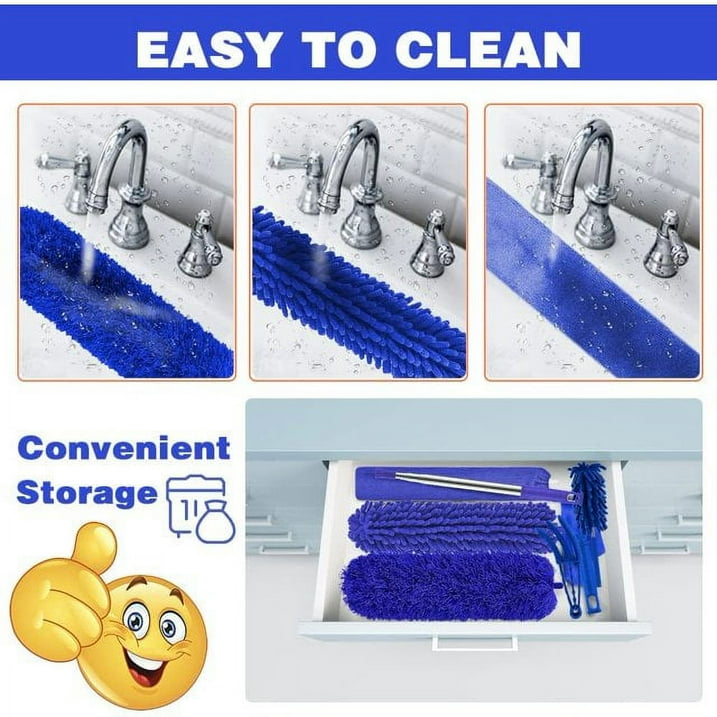 Microfibre Duster for High Ceilings, Duster for Cleaning Fan Cobweb, 100" Telescopic Extension Pole Kit, Reusable Duster, Washable Lightweight Duster for Ceiling Fan Webs, Blinds