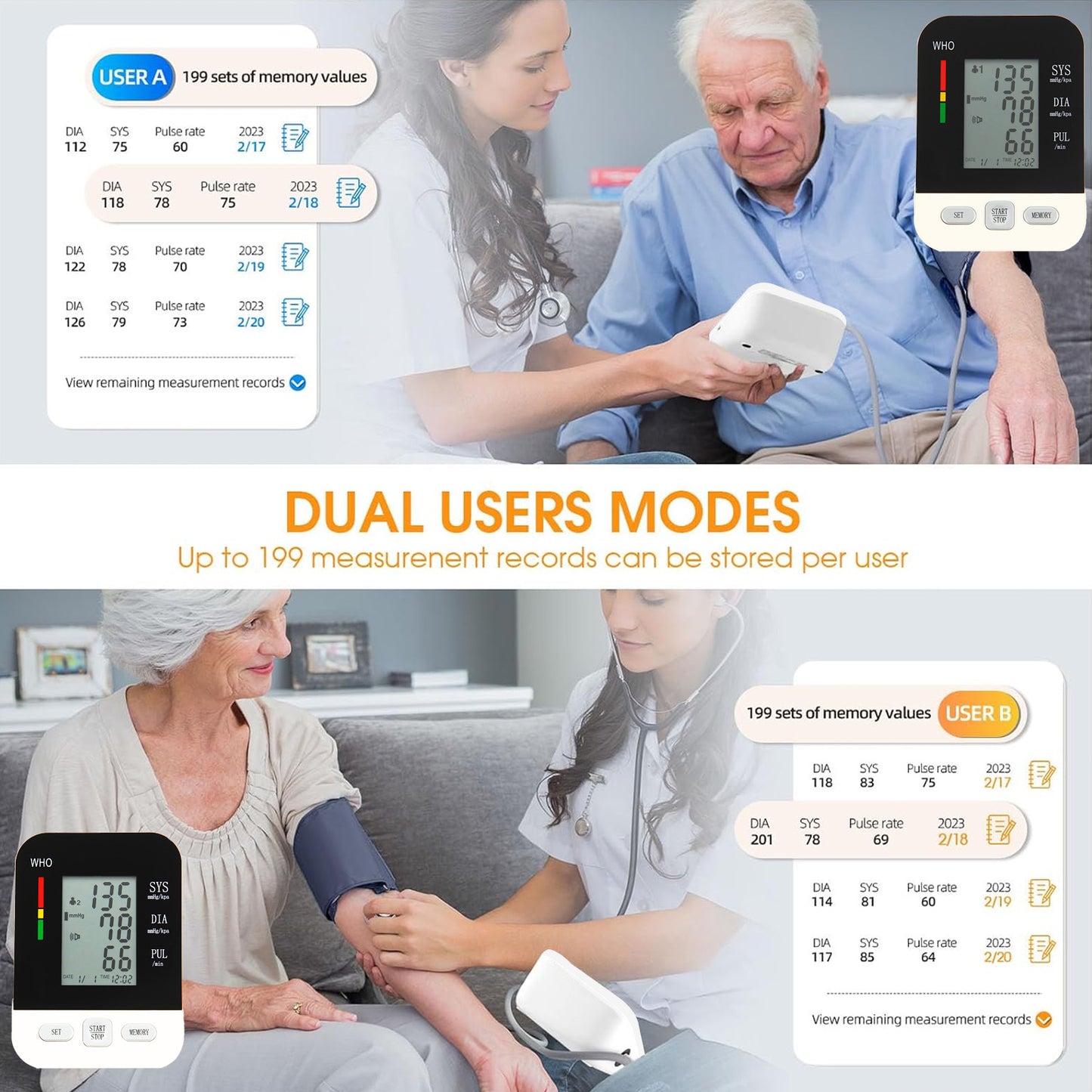 Blood Pressure Monitor ,UMMLUV Upper Arm Blood Pressure Monitor BP Machine, Accurate Automatic High Blood Pressure Machine with USB Cable, Pulse Rate Monitor for Home Use