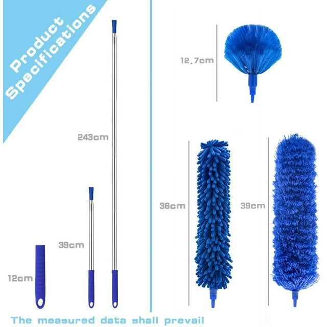 Microfibre Duster for high Ceilings, Duster for Cleaning Fan Cobweb, 100" Telescopic Extension Pole kit, Reusable Duster, Washable Lightweight Duster for Ceiling Fan webs, Blinds