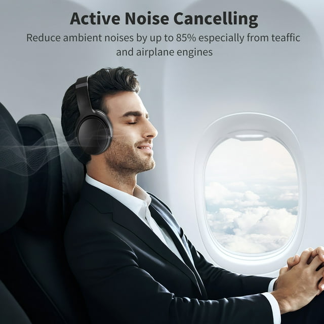 Noise Cancelling Headphones, Wireless Bluetooth Over Ear Headphones with Microphone, Black, Q8