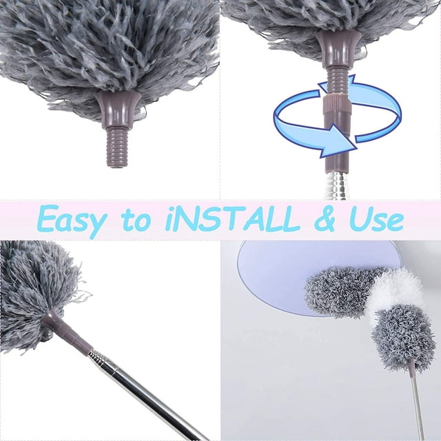 Microfiber Duster, 3PCS with Detachable Extension Pole(Stainless Steel) 30-100" Duster Cleaning Kit