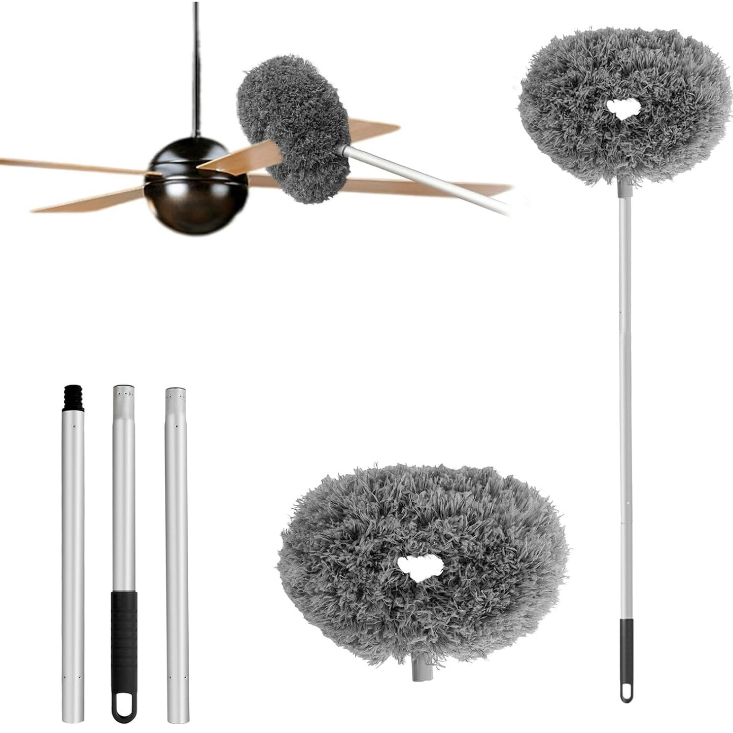 Ceiling Fan Cleaner Duster with Extension Handle Long Reusable Microfiber Ceiling Fan Blade Cleaner Removable Washable 12.99 to 47.24 in for Cleaning Wall Furniture Bookshelves Door (Gray)