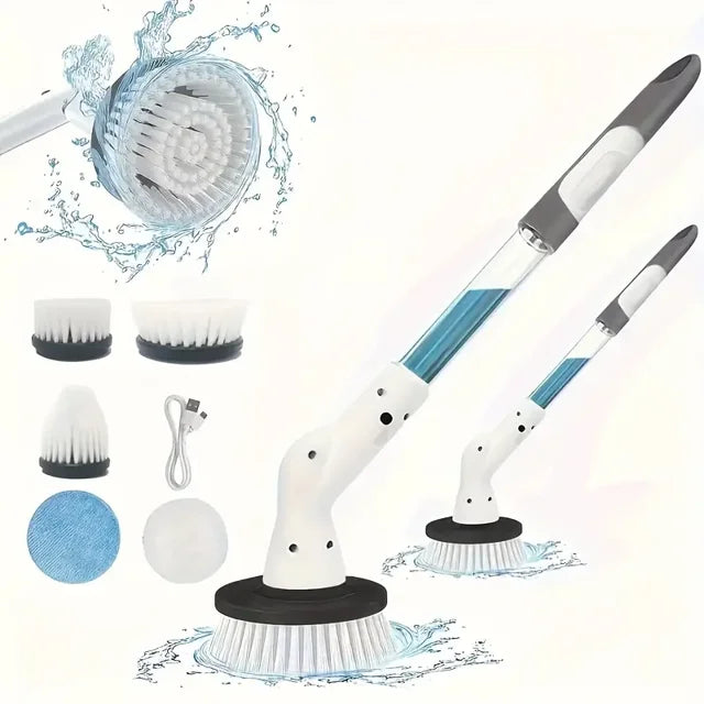 ClnEZ Electric Spin Scrubber with 6 Replaceable Brush Heads - Cordless Bathroom and Kitchen Cleaner