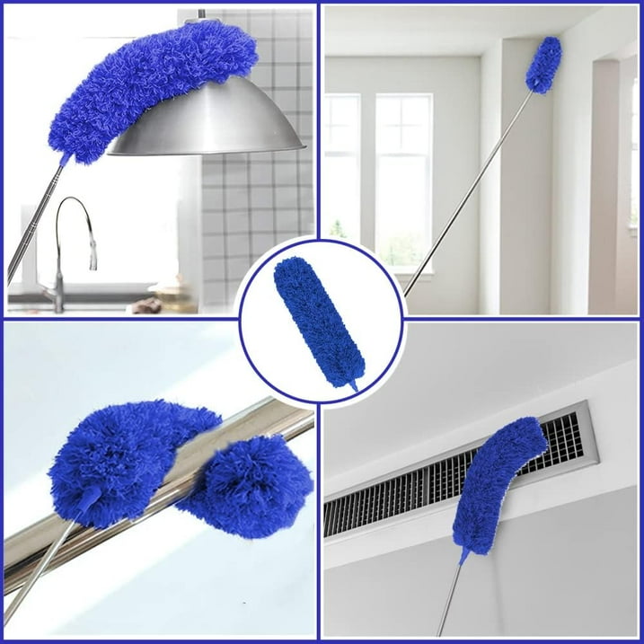 7PCS Microfiber Duster with Detachable Extension Pole(Stainless Steel) 30-100" Duster Cleaning Kit for Cleaning Fan Cobweb, Fan Webs, Blinds (Blue)