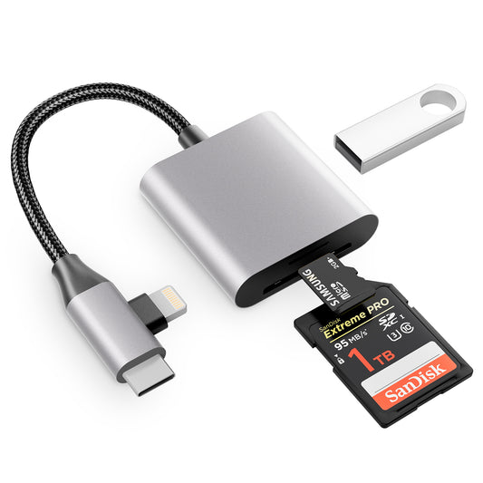 Duomigo 3-in-2 USB C SD TF Card Reader for iPhone/iPad/Mac/Laptop, Dual Connector Memory Card Adapter with USB OTG, Plug and Play