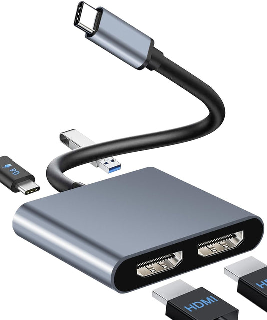 USB C to Dual HDMI Adapter, 2 Monitor Splitter, USB C Hub for Extended Dual Display, Dual HDMI Docking Station for Laptops and Monitors, Thunderbolt 3/4 Compatible