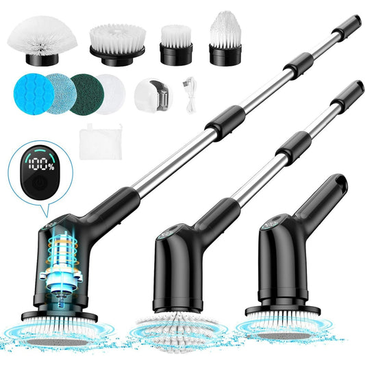 Electric Spin Scrubber, 8 Replaceable Brush Heads, 54.7 inch Adjustable Extension Arm,Cordless Household Cleaning Brush for Bathroom Tub Tile Floor