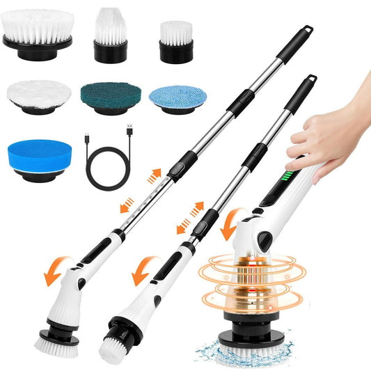 Electric Spin Scrubber, ClnEZ Cordless Cleaning Brush Waterproof with Replaceable Brush Heads, 54.7 inch Adjustable Extension Arm for Bathroom Tub Tile Floor