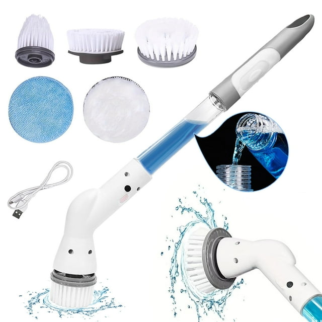 ClnEZ Electric Spin Scrubber with 6 Replaceable Brush Heads - Cordless Bathroom and Kitchen Cleaner