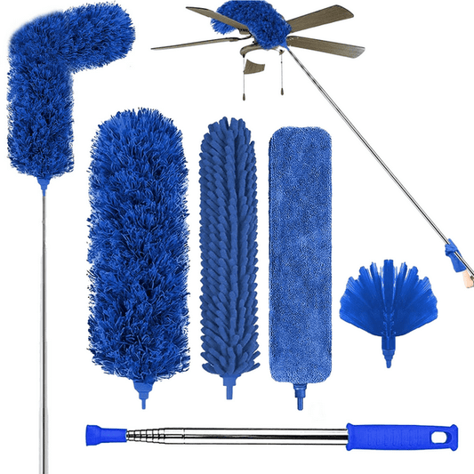 Microfibre Duster for High Ceilings, Duster for Cleaning Fan Cobweb, 100" Telescopic Extension Pole Kit, Reusable Duster, Washable Lightweight Duster for Ceiling Fan Webs, Blinds