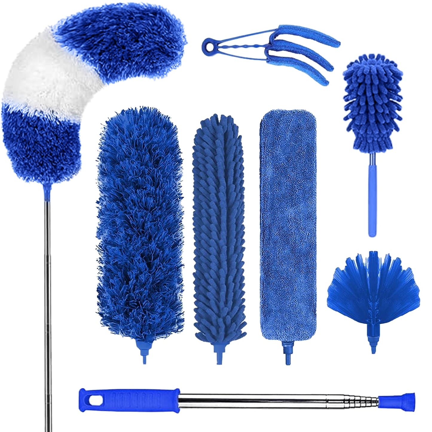 Microfibre Duster for high Ceilings, Duster for Cleaning Fan Cobweb, 100" Telescopic Extension Pole kit, Reusable Duster, Washable Lightweight Duster for Ceiling Fan webs, Blinds