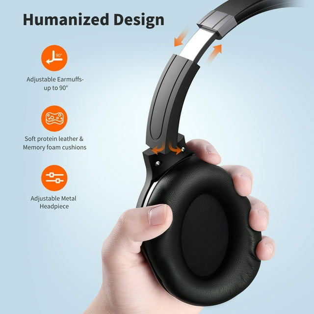 Noise Cancelling Headphones, Wireless Bluetooth Over Ear Headphones with Microphone, Black, Q8