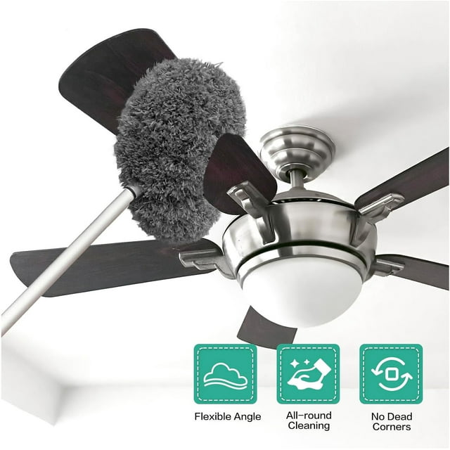 Ceiling Fan Cleaner Duster with Extension Handle Long Reusable Microfiber Ceiling Fan Blade Cleaner Removable Washable 12.99 to 47.24 in for Cleaning Wall Furniture Bookshelves Door (Gray)