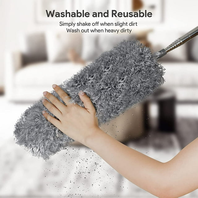 Microfiber Duster, 7PCS with Detachable Extension Pole(Stainless Steel) 30-100" Duster Cleaning Kit