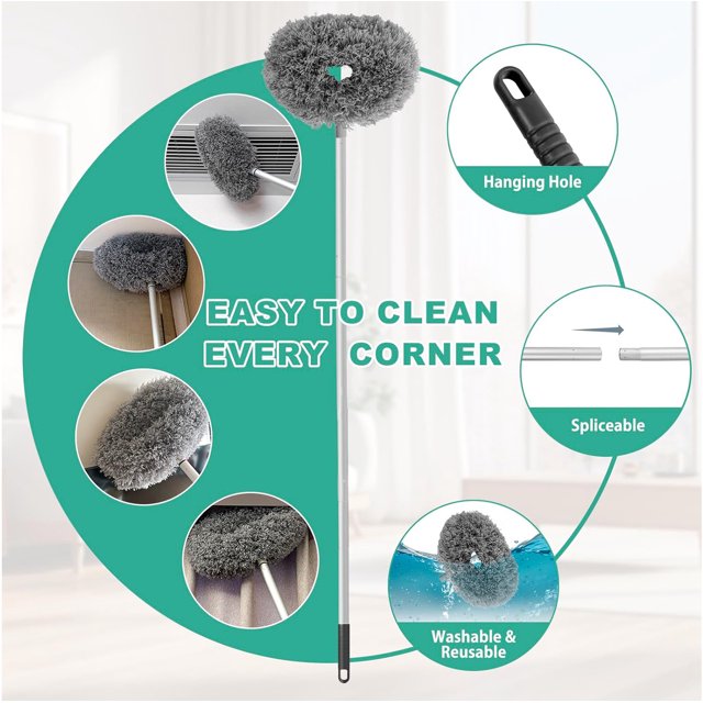 Ceiling Fan Cleaner Duster with Extension Handle Long Reusable Microfiber Ceiling Fan Blade Cleaner Removable Washable 12.99 to 47.24 in for Cleaning Wall Furniture Bookshelves Door (Gray)