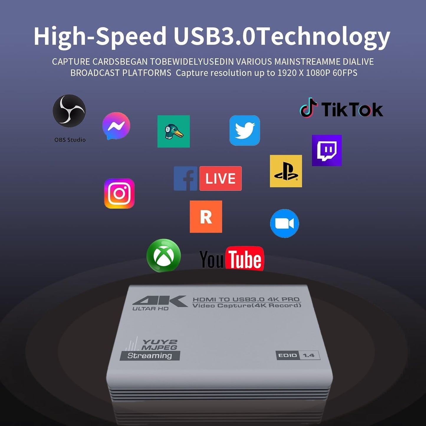 USB 3.0 4K HDMI Video Capture Card with Loop-Out, 1080P 60FPS/2K 30FPS, Audio Video Capture for Streaming, Compatible with PS5, Switch, Camera, PC, OBS